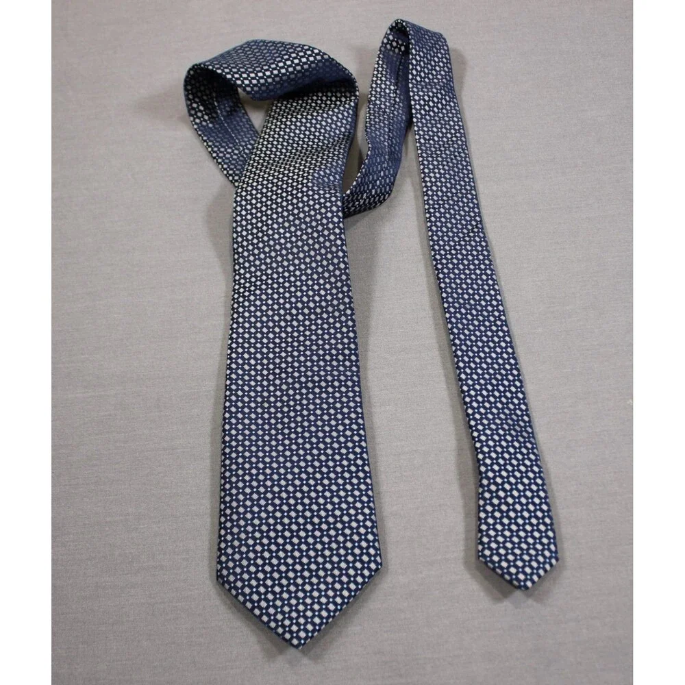 Oscar de la Renta Men's Blue Checked Silk Tie Necktie 3.5
